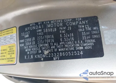 2008 Hyundai Entourage Gls/Limited z USA, uszkodzony, nr VIN KNDMC233286052524